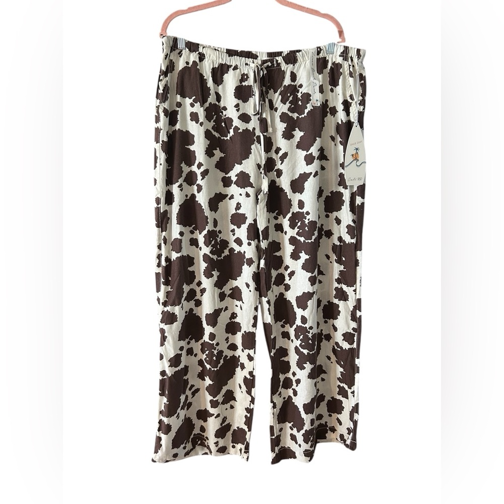 Cali 1850 Printed Linen Pull On Wide Leg Pants - Cow - Picture 5 of 8